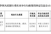 中國銀行重慶市分行被罰238萬元：違反信用信息采集、提供、 查詢相關(guān)管理規(guī)定