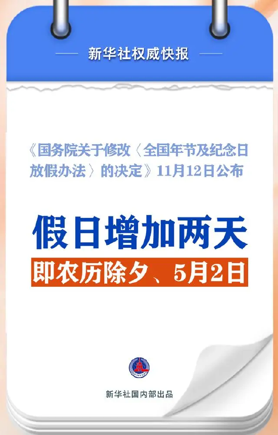 春節(jié)和勞動(dòng)節(jié)各增1天！2025年放假安排來(lái)了
