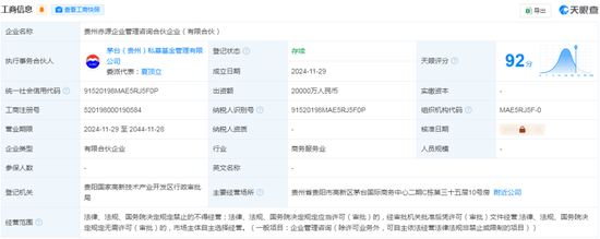 出資2億！茅臺(tái)成立赤源企管合伙企業(yè)