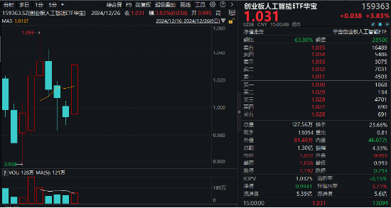 沸騰！全民迎接AI+大時(shí)代！創(chuàng)業(yè)板人工智能ETF華寶（159363）猛拉3.83%，霸居全市場ETF漲幅榜前十