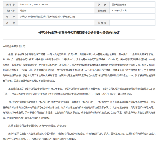 “1號”罰單！中郵證券