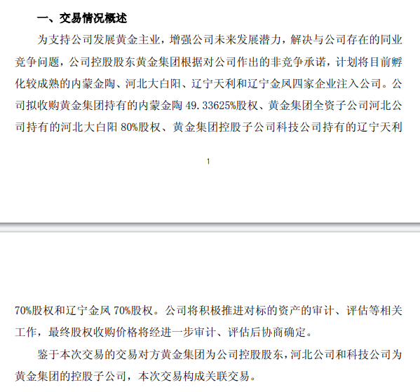 中金黃金，控股股東擬注入資產