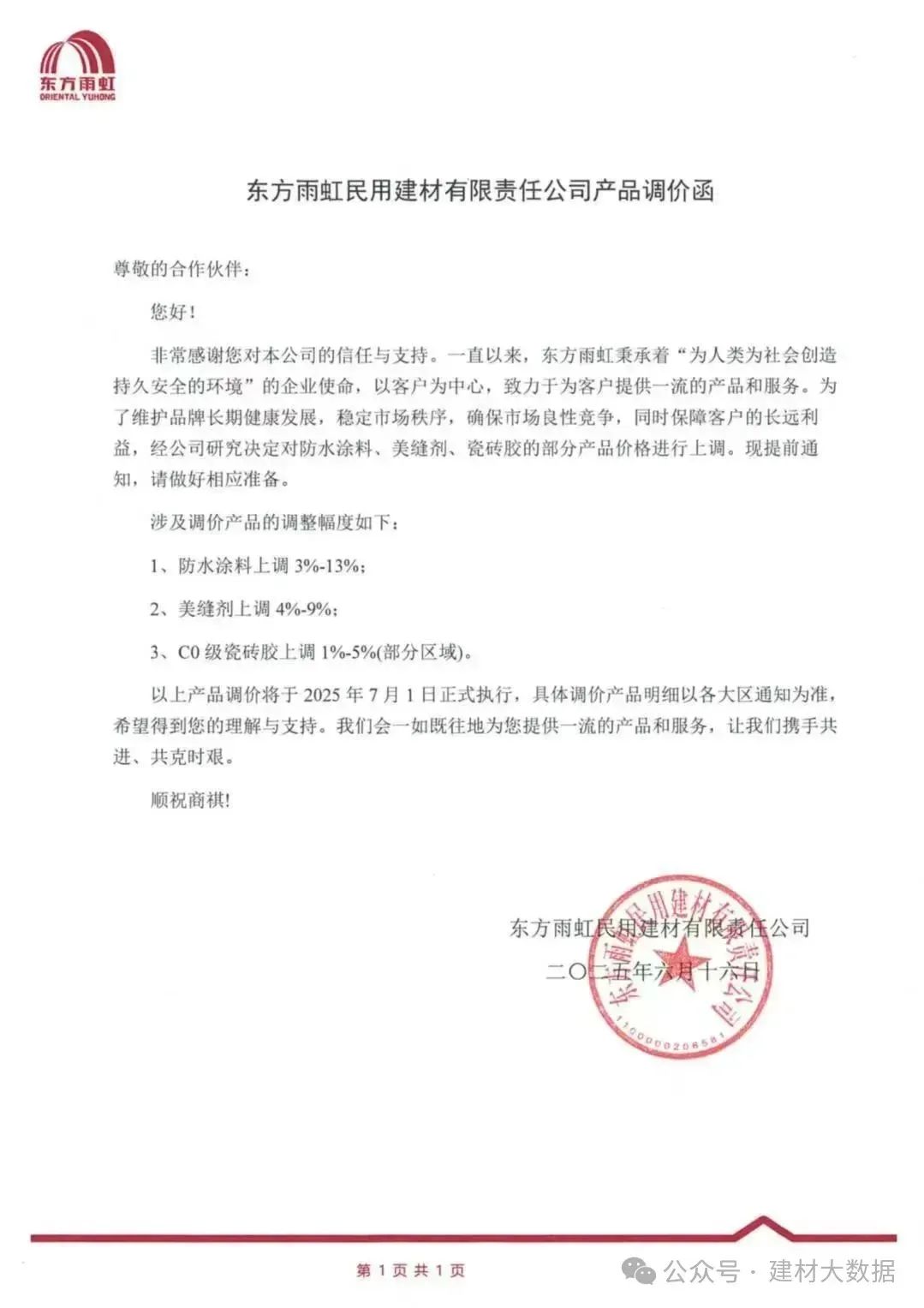 成本高壓難頂！防水“三巨頭”東方雨虹、科順、北新齊發(fā)漲價函